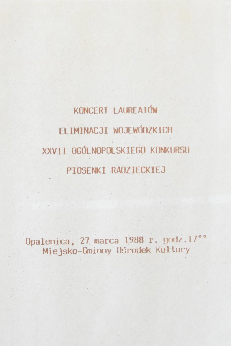 Zaproszenie na Koncert Laureatów Przeglądu Piosenki Radzieckiej - Opalenica 1988