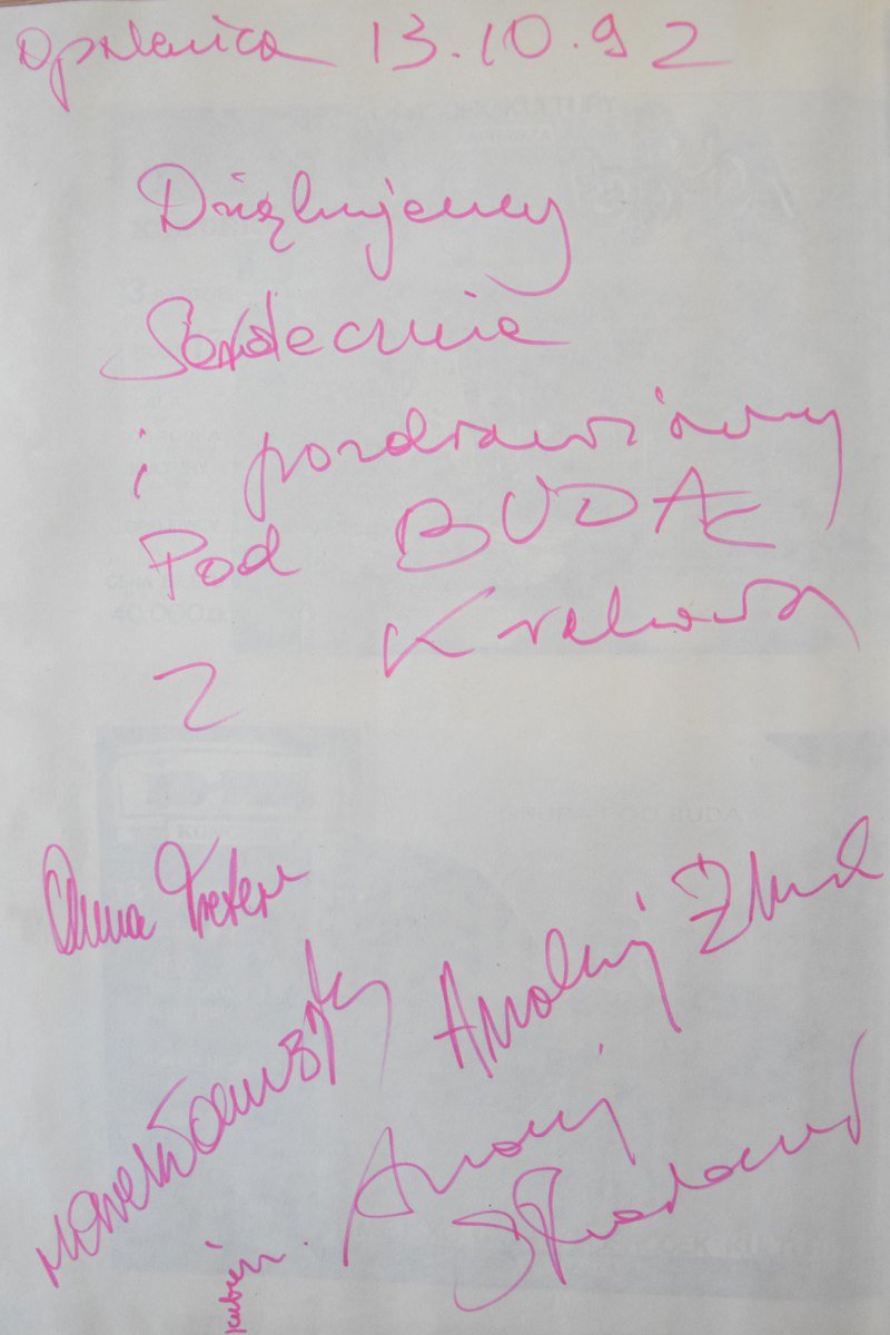 Wpis do kroniki zespołu Pod Budą - Opalenica 1992